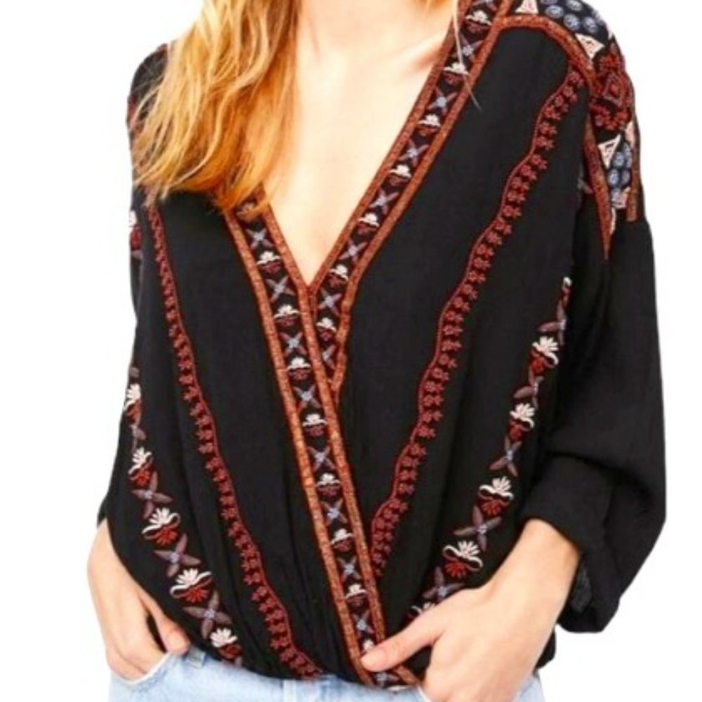Black Crescent Moon Embellished Bohemian Large Blouse